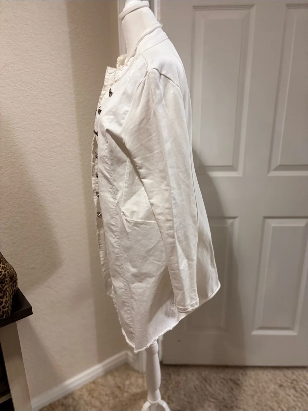 White Military-Style Utility Jacket with Double Row Buttons